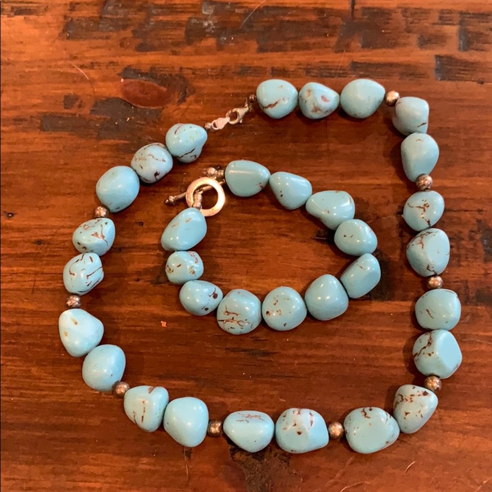 Turquoise looking stone necklace & bracelet